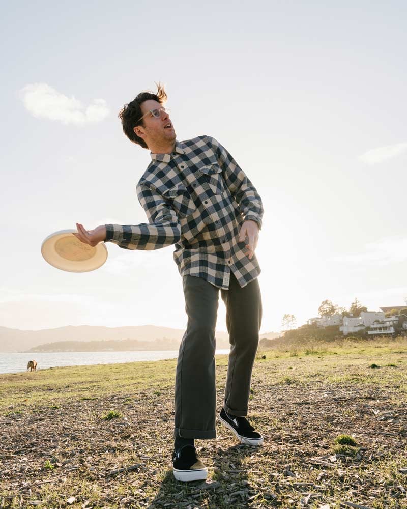 Declan throwing a frizbee