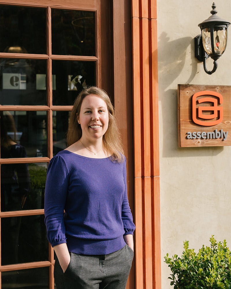 Molly in front of Assembly door