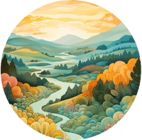 Illustration of a River Through a Mountain Valley